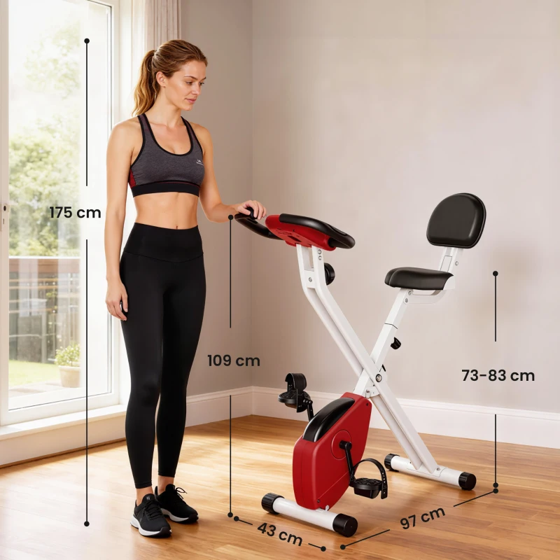 Vélo d'appartement pliable- Collaboration Aosom.fr x FFHandball - 8 niveaux de résistance, dossier selle réglable, rouge