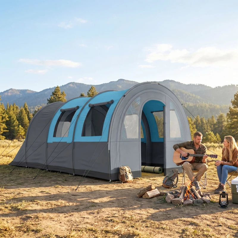 Outsunny Tienda de Campaña Plegable para 3 Personas con 2 Habitaciones y Bolsa de Transporte Impermeable 480x260x200 cm Gris
