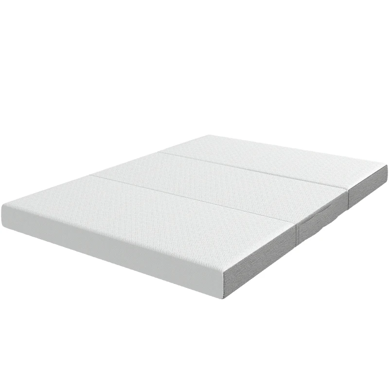 HOMCOM Colchão Dobrável em 3 Partes 140x190x15 cm Colchão de Apoio em Espuma Viscoelástica com Gel Branco