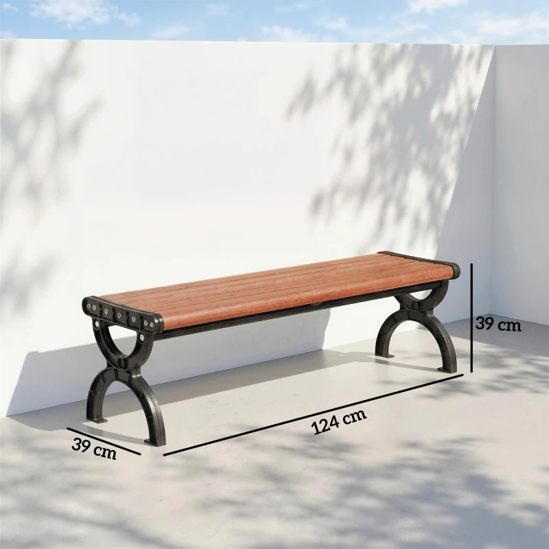 Outsunny Banco de Jardín Exterior de 2 Plazas Banco Exterior con Estructura Metálica y Asiento Listonado 124x39x39 cm Marrón