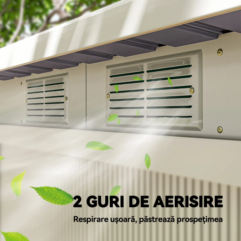 Outsunny - Depozit de grădină din oțel cu 2 orificii de aerisire și 2 uși culisante, 280x130x172 cm, gri deschis