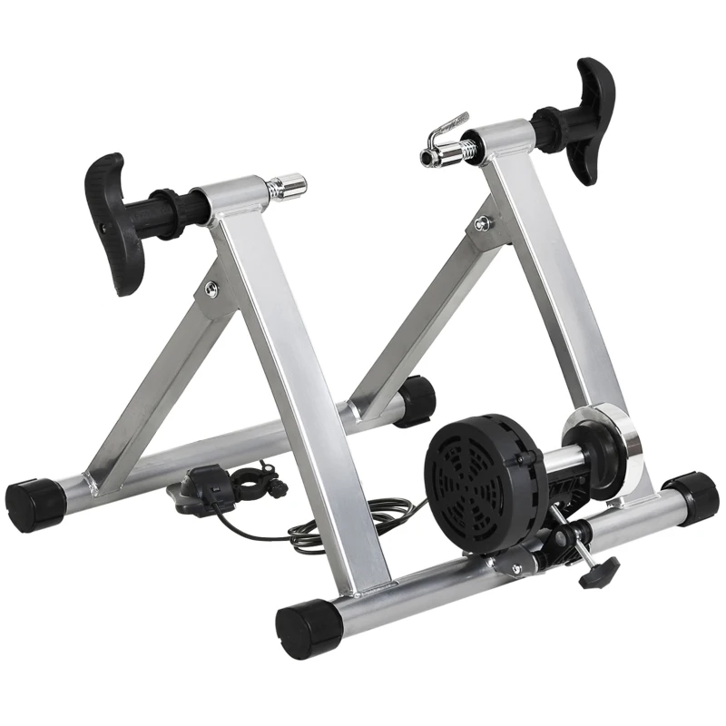 HOMCOM Rodillo de Bicicleta Entrenamiento Plegable con Resistencia Magnética Ajustable de 5 Niveles para Ruedas de 700C o 26-28 Pulgadas para Interior 54,5x47,2x39,1 cm Plata