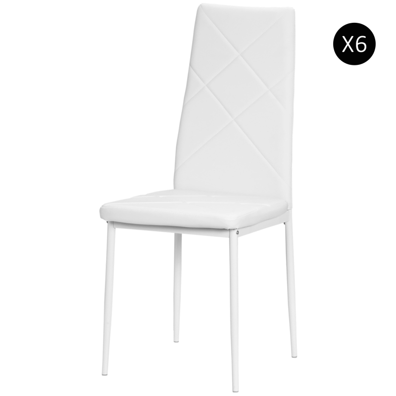 HOMCOM Set de 6 Scaune de Dining Moderne cu Spătar Înalt din Piele Ecologică și Oțel, 41x50x97 cm, Alb