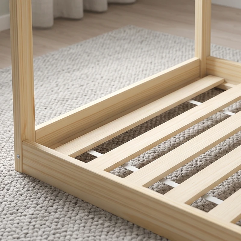HOMCOM Single Bed Frame, House Scandinavian Wooden Bed Frame for 90W x 190Dcm Mattress, Pine Wood Bed Base, Natural Wood Finish