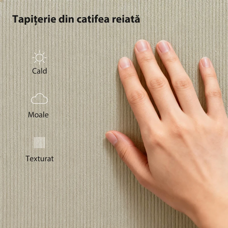 HOMCOM Cadru de Pat 140x200 cm cu Tăblie Tapițată Reglabilă pe Înălțime și Șipci, Catifea Canelată, Gri