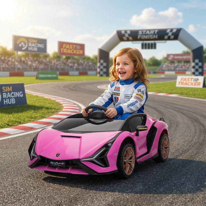 HOMCOM Voiture électrique Enfants de Sport Véhicule électrique Lamborghini Sian 12 V - V. Max. 5 Km/h avec Télécommande 2,4G Effets sonores + Lumineux Rose(m-2)