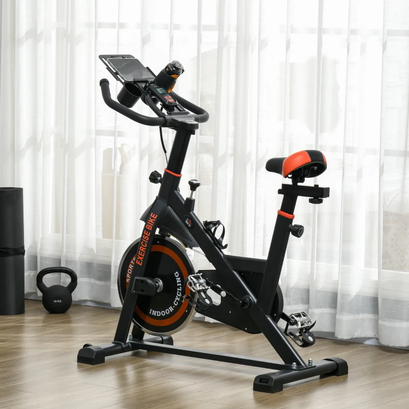 HOMCOM Cyclette da Casa con Volano da 8 kg e Schermo LCD, in Acciaio e ABS, 103x53x100-114 cm, Rosso e Nero