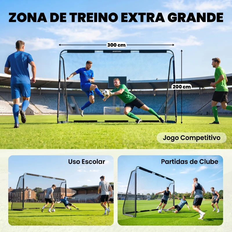SPORTNOW Baliza de Futebol para Jardim 300x120x200 cm com Rede Resistente, Estrutura Metálica e Estacas, Preto