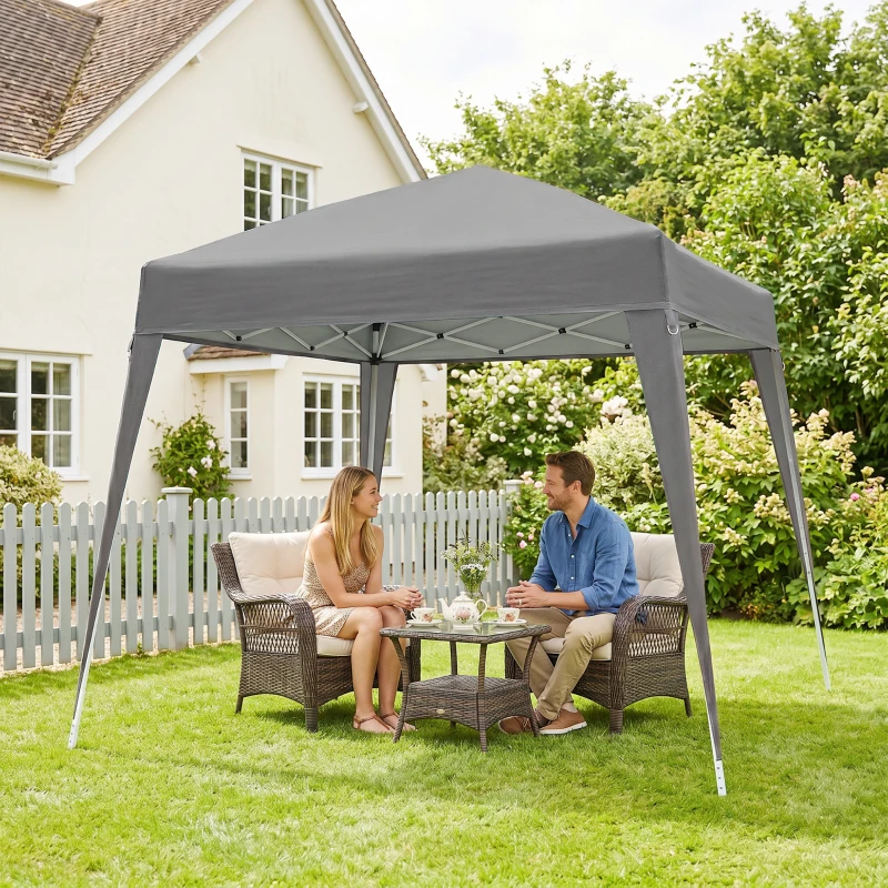 Outsunny Carpa Plegable 2,4x2,4 m, Pop-up, Cenador Pabellón de Jardín, Altura Ajustable con Bolsa de Transporte, Anti-UV, Impermeable, Gazebo para Camping, Fiestas, Exterior, Gris