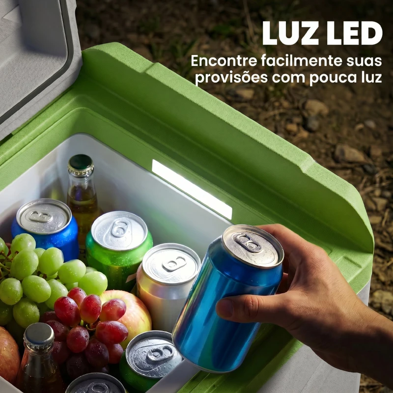 Outsunny Geleira Portátil Elétrica 24,2L -20℃ a +20 ℃ 12V/24V Mini Geleira com Rodas Compressor e Ecrã LED Tátil 60,2x33,4x41,4 cm Cinza e Verde