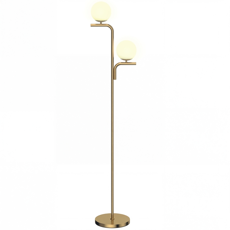 HOMCOM LED Floor Lamp, Modern Standing Lamp with 3 Colour Temperatures, Globe Glass Shades and Foot Switch, Gold Tone