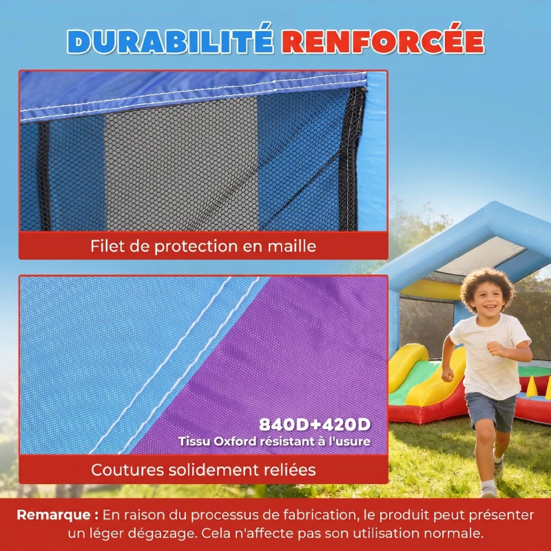 AIYAPLAY Château gonflable 4 en 1, aire de jeux avec souffleur, toboggan, piscine à balles, jeu de lancer d'anneaux, multicolore