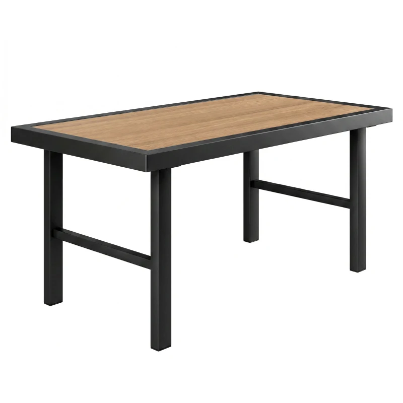 Outsunny Metal Garden Coffee Table, Outdoor Side Table with SPC Woodgrain Tabletop for Outside, Garden, Balcony, Porch, 100 x 53 x 46cm, Brown