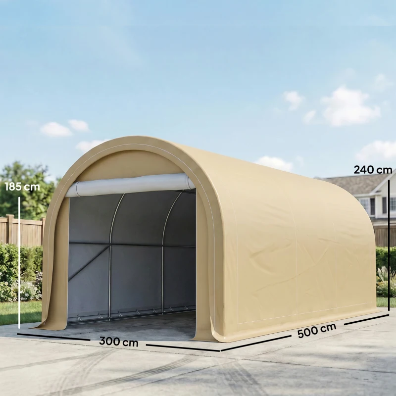 Outsunny Tente de garage résistant à l'eau protection UV UPF 30 + parois latéraux amovibles 5 x 3 m beige(m-3)