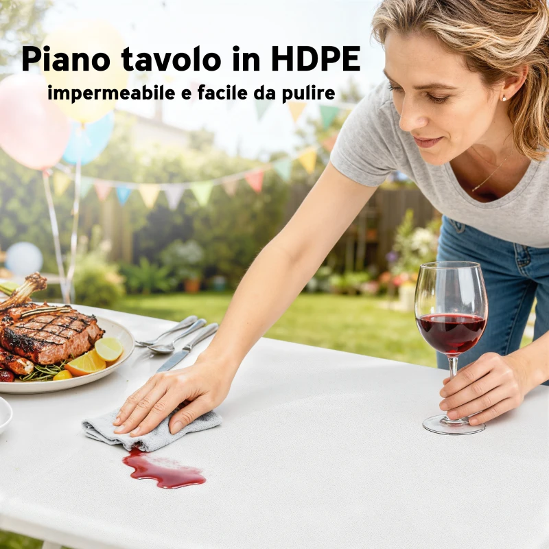 Outsunny Set da Pic Nic Pieghevole a 3 Pezzi con Tavolo e 2 Panche in HDPE e Metallo, Bianco e Grigio Chiaro