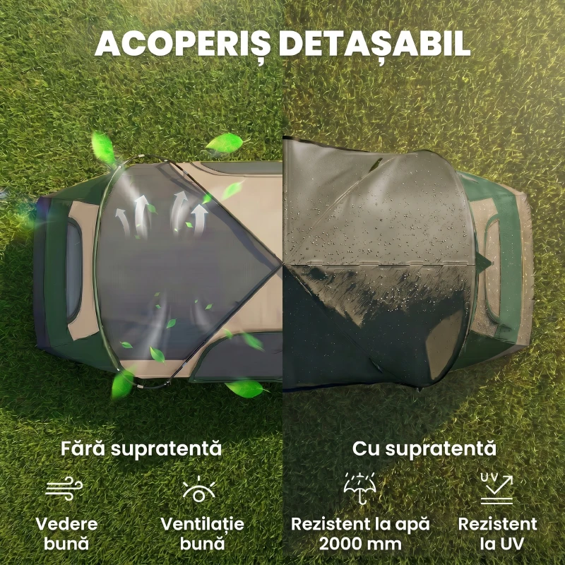 Outsunny Cort de Camping pentru 6 Persoane cu 2 Camere Separate, Poliester și Fibră de Sticlă, 450x215x180 cm, Verde Închis