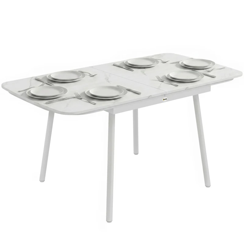 Outsunny Table de Jardin Rectangulaire pour 4-6 Personnes, Plateau en WPC et Cadre en Métal, Pieds Réglables, 140x80x75cm, Blanc