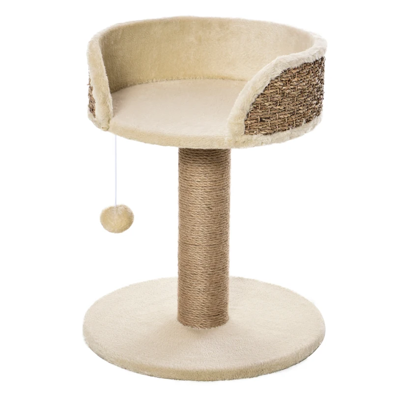 PawHut Árbol Rascador para Gatos Pequeño 49 cm Torre para Gatos con Poste de Yute Cama y Bola Colgante 40x40x49 cm Café