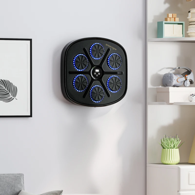 SPORTNOW Machine de boxe musicale boxe mural musique avec 9 vitesses et modes Bluetooth gants de boxe 41,8 x 44,6 x 7,5 cm noir