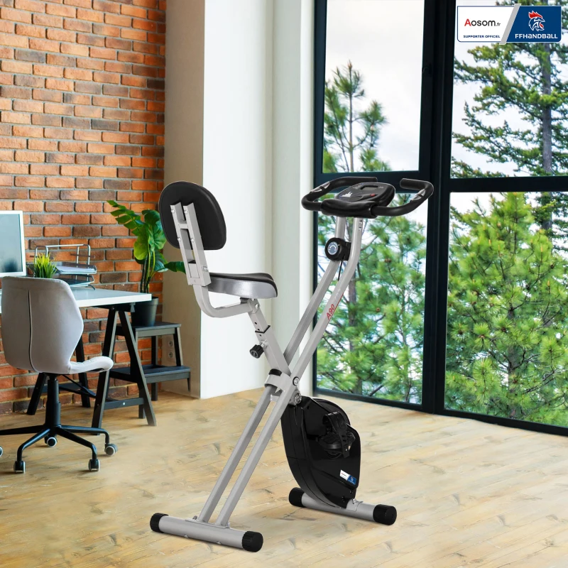 Vélo d'appartement pliable - Collaboration Aosom.fr x FFHandball - 8 niveaux de résistance, dossier selle réglable, gris