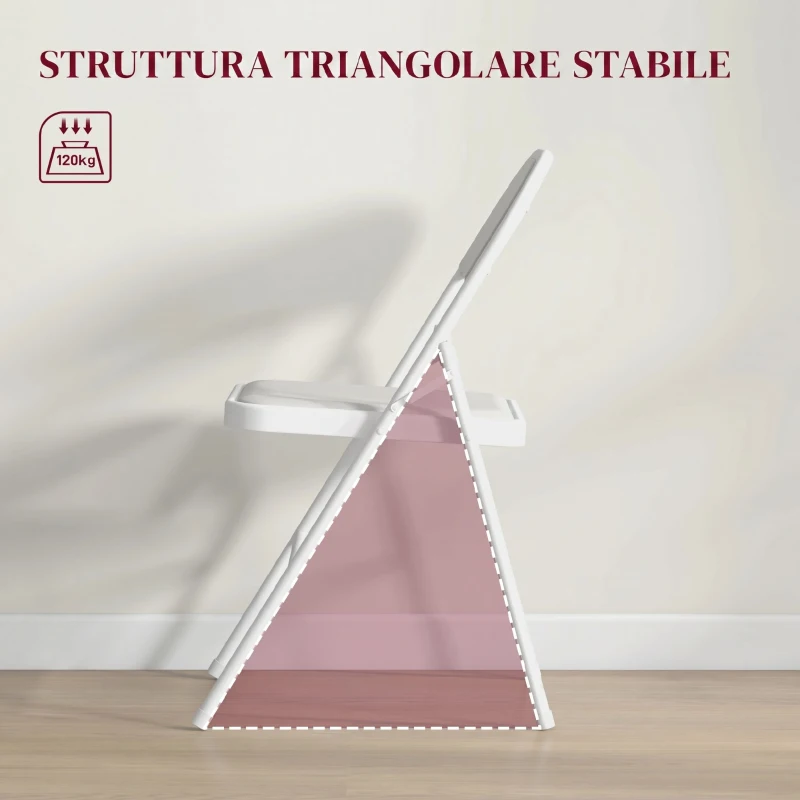 HOMCOM Set 4 Sedie Pieghevoli Imbottite in Finta Pelle PU e Metallo, 45x46x78 cm, Bianco