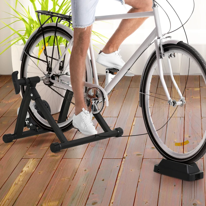 HOMCOM Rodillo de Bicicleta Entrenamiento Plegable con Resistencia Magnética Ajustable de 5 Niveles para Ruedas de 700C o 26-28 Pulgadas para Interior 54,5x47,2x39,1 cm Negro
