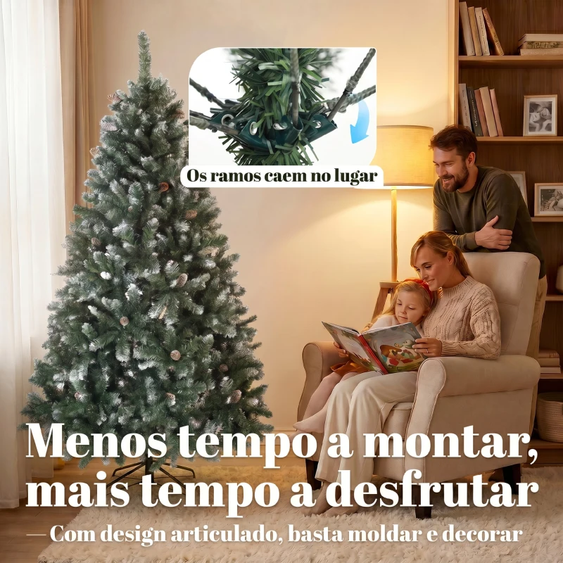 HOMCOM Árvore de Natal Artificial 180 cm Árvore de Natal com 910 Ramos com Efeito Neve 58 Pinhas Verde