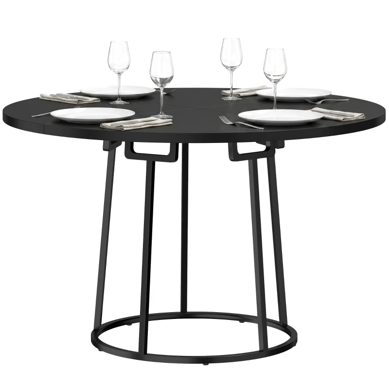 HOMCOM Dining Table Space Saving Kitchen Table Spliced Tabletop Conical Metal Base 120 cm Round Black