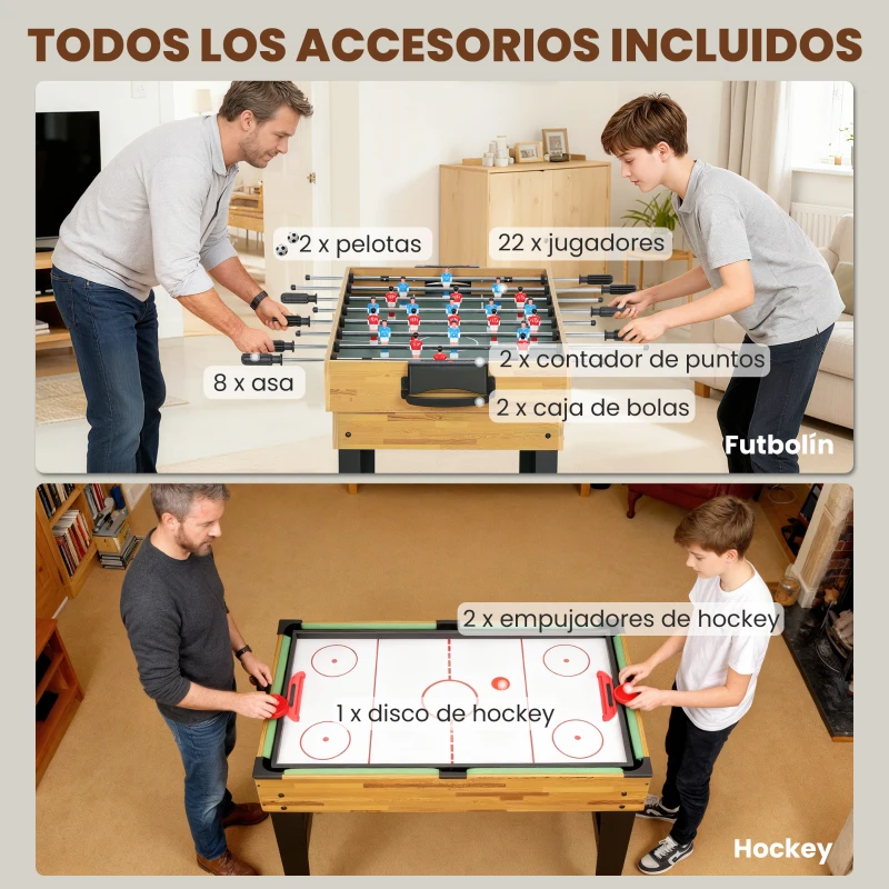 SPORTNOW Mesa Multijuegos 13 en 1 con Futbolín Billar Ping-pong Hockey Ajedrez Damas Backgammon y Accesorios