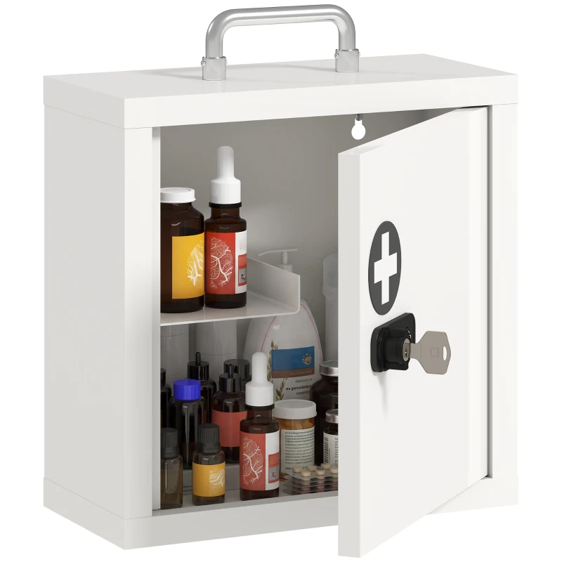 HOMCOM Wall Mount Medicine Cabinet with Combination and Key Lock, 2 Tier Stainless Steel First Aid Cabinet, White