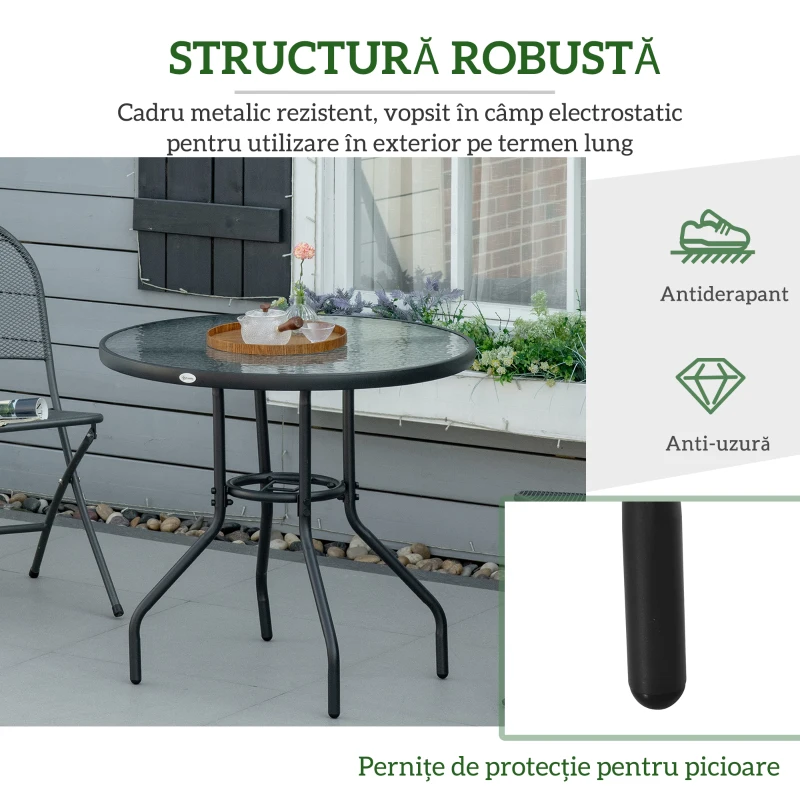 Outsunny Masă de Grădină Rotundă cu Orificiu, 80cm, Neagră