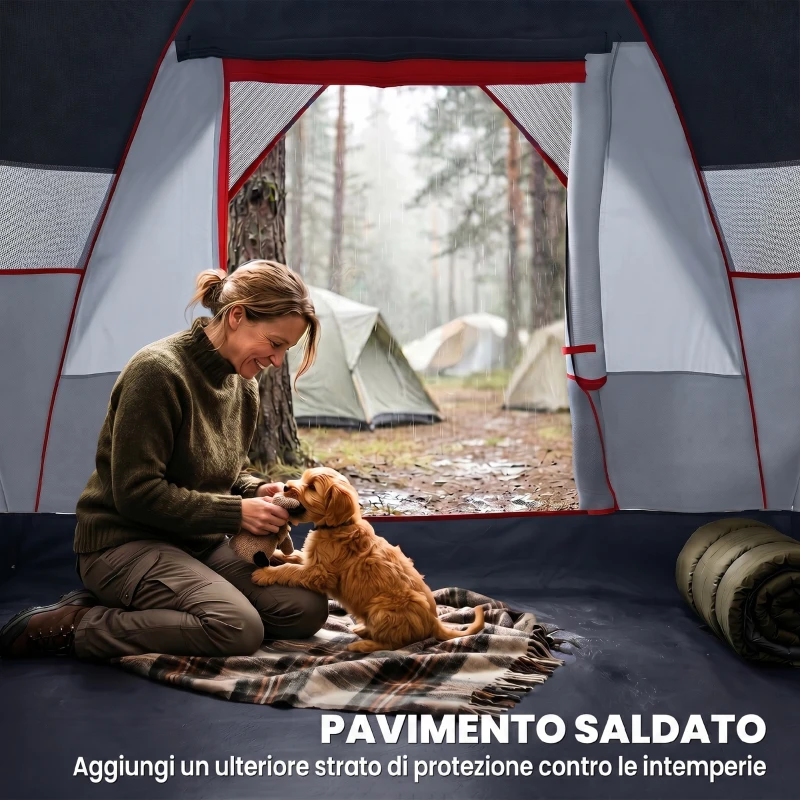Outsunny Tenda da campeggio 4-5 posti idrorepellente con protezione UV, 4,5x2,2x1,8 m, grigia