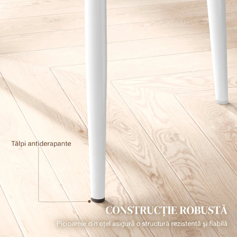 HOMCOM Set de 6 Scaune de Dining Moderne cu Spătar Înalt din Piele Ecologică și Oțel, 41x50x97 cm, Alb
