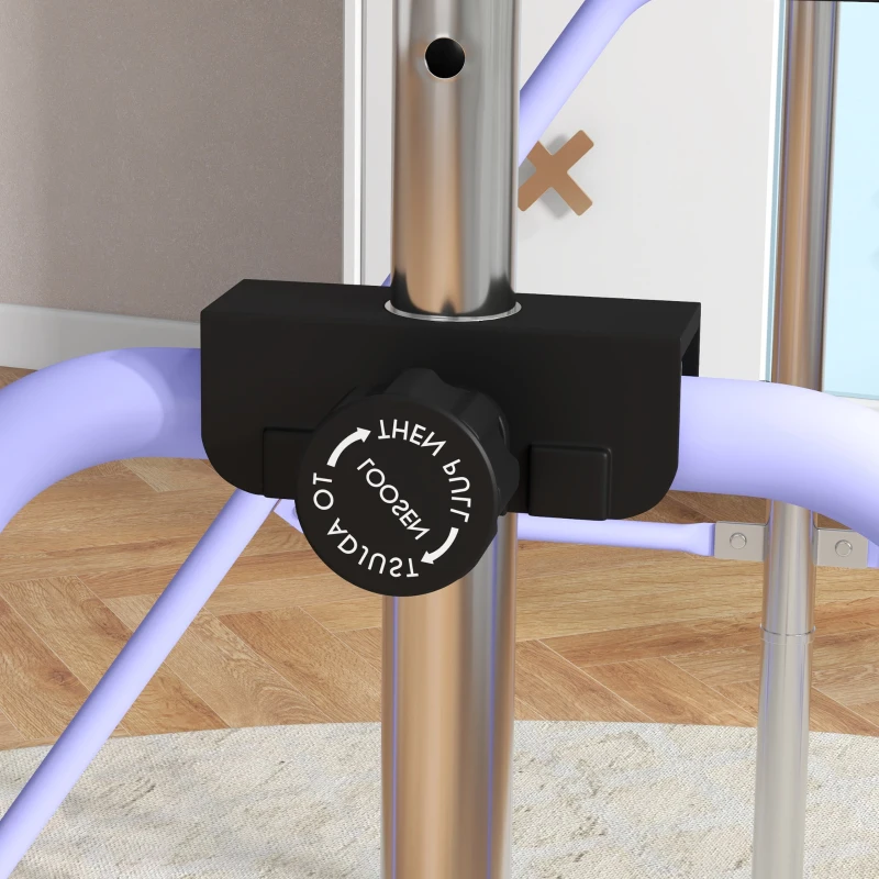 HOMCOM Barra de Gimnasia para Niños Altura Ajustable en 5 Niveles y Anillos Entrenamiento de Gimnasia Plegable en Casa Púrpura