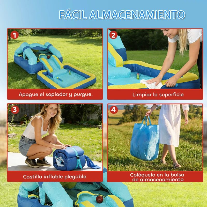 AIYAPLAY Castillo Hinchable para Niños con Soplador Tobogán Cama Elástica Piscina y Aro de Baloncesto para Niños 3-8 Años Azul