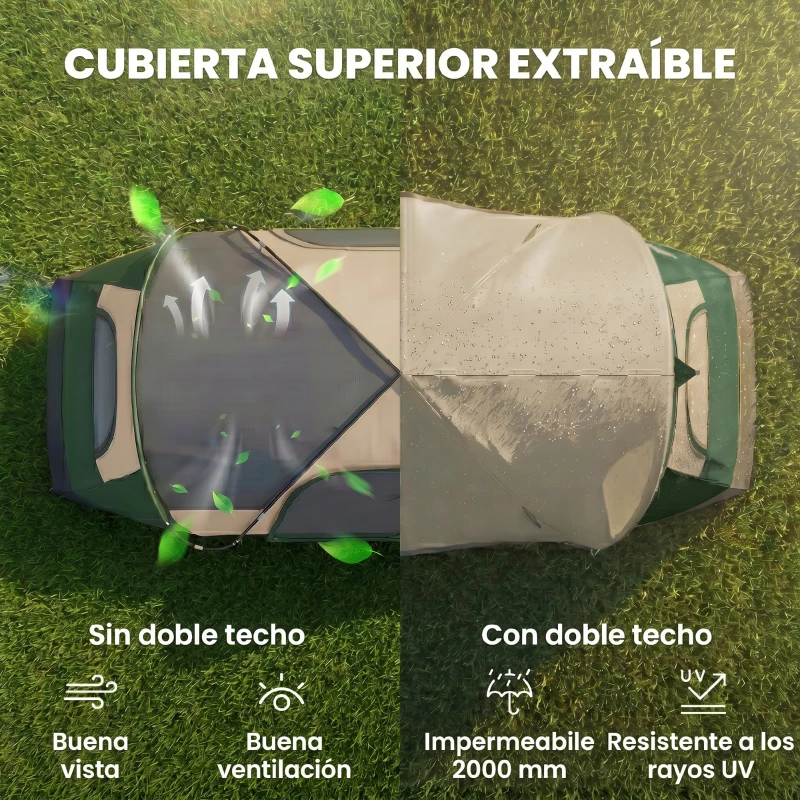 Outsunny Tienda de Campaña Plegable con 2 Habitaciones y Bolsa de Transporte Impermeable  450x215x180 cm Verde Oliva y Marrón