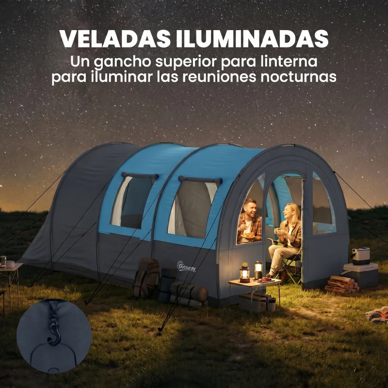 Outsunny Tienda de Campaña Plegable para 3 Personas con 2 Habitaciones y Bolsa de Transporte Impermeable 480x260x200 cm Gris