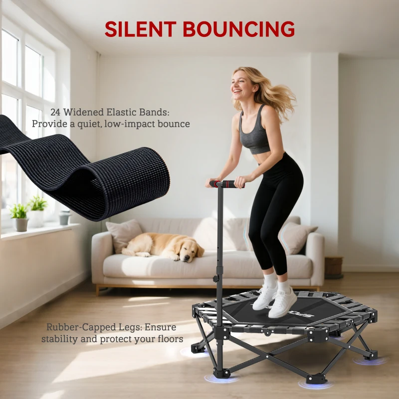 SPORTNOW 42" Foldable Mini Trampoline, One-Step Fold & Open, Rebounder Trampoline with 3-Level Adjustable Handle for Adults