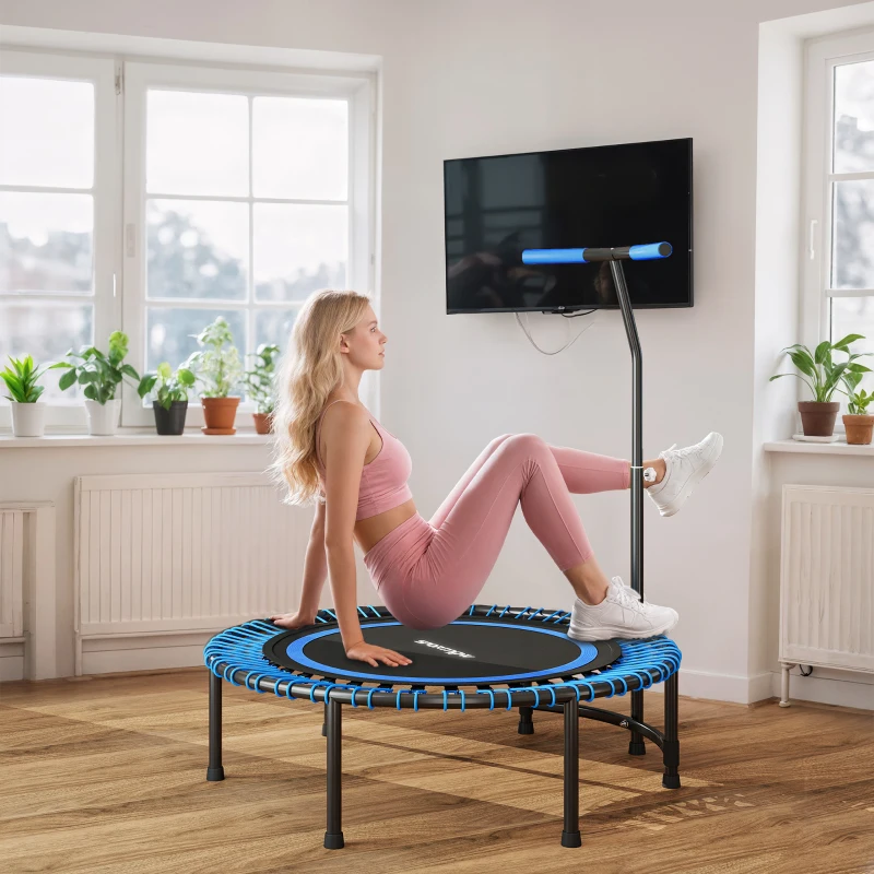 SPORTNOW Trambulină Fitness Ø145 cm cu Ghidon Reglabil pe 5 Poziții, 36 Arcuri Bungee și Capacitate 200 kg, Albastru