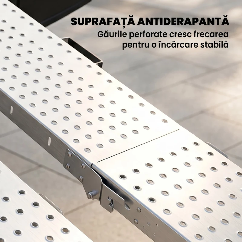 HOMCOM Set 2 Rampe de Încărcare Pliabile, 180x25,5 cm, 400kg, pentru Moto/ATV/Remorcă/Pick-Up, Argintiu