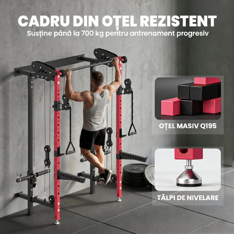 SPORTNOW Stație multifuncțională pentru sală, trainer Lat Pulldown, crossover, suport pentru greutăți