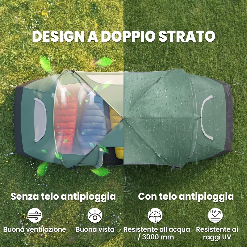 Outsunny Tienda de Acampada para 5-6 Personas Impermeable 3000mm+ con Bolsa de Transporte y Gancho 455x220x180 cm Verde