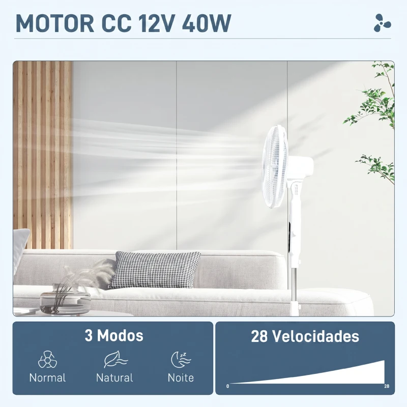 HOMCOM Ventoinha de Pé Ajustável em Altura com 7 Pás 28 Velocidades Oscilação de 75° Temporizador e Repelente de Mosquitos Branco