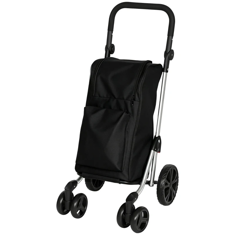 HOMCOM Carrinho de compras, bolsa de 46 litros, carrinho dobrável com bolsa térmica, alça ajustável, estrutura de alumínio, Preto