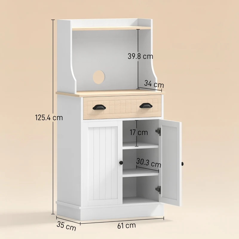 HOMCOM Dulap pentru cuptor cu microunde pentru bucătărie cu spațiu deschis 1 sertar și dulap cu 2 uși 61 x 35 x 125,4 cm stejar