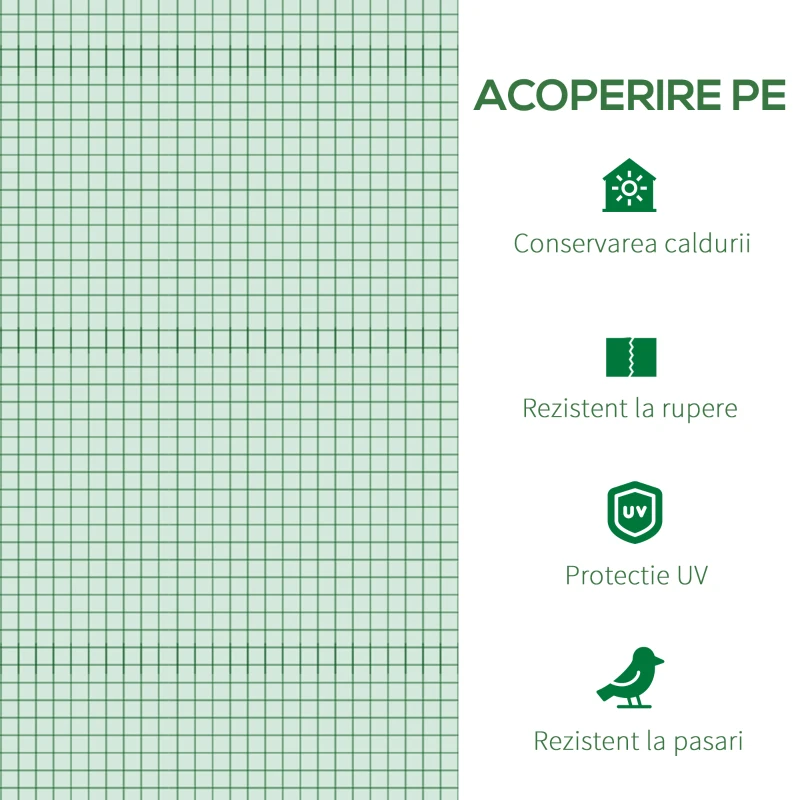 Outsunny Folie pentru Sera din PE cu 6 Ferestre, Ușă Rulabilă și Margini Îngropate, 3x3x2 m, Verde