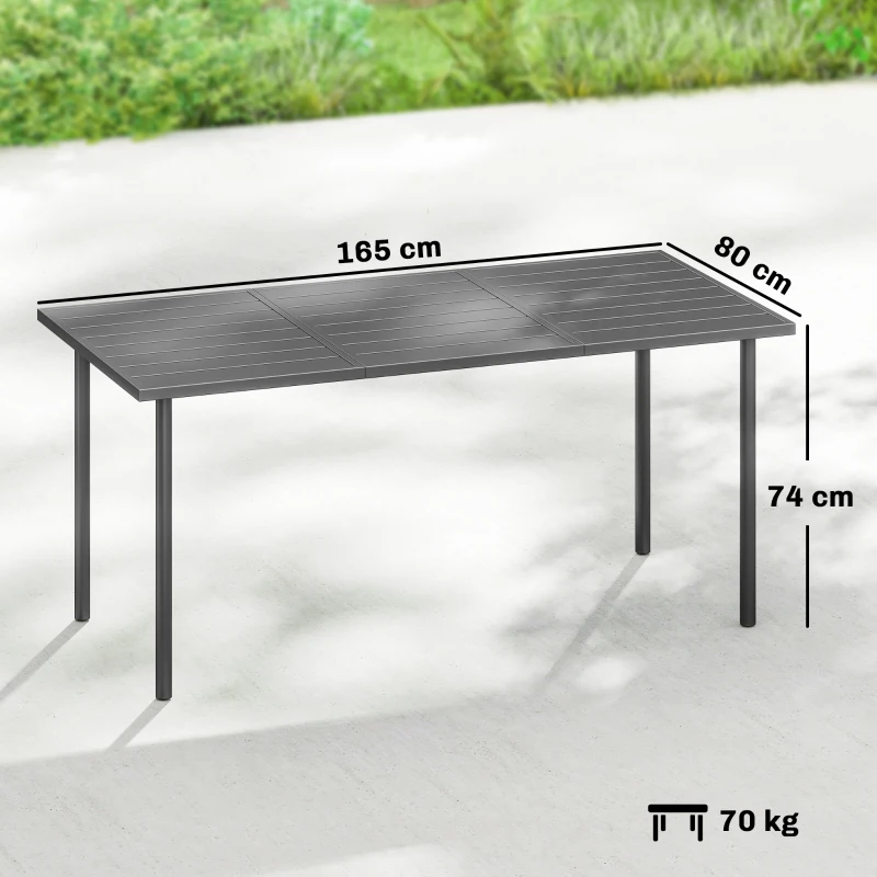 Outsunny Table de jardin pour 6 personnes, 165 x 80 cm, table à manger extérieure rectangulaire avec plateau à lattes en métal