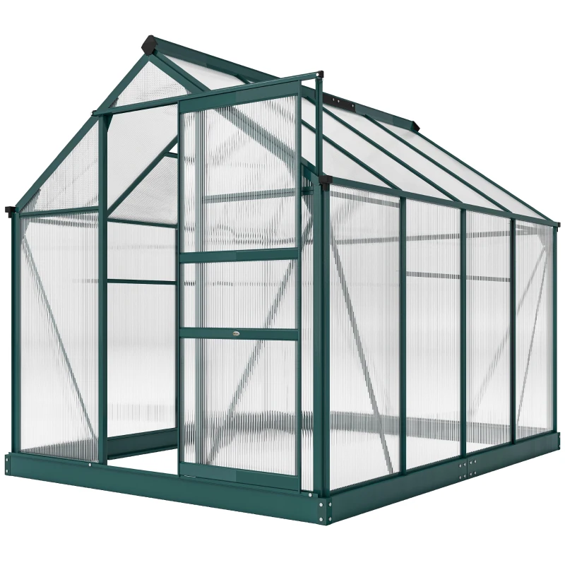 Outsunny Estufa de Jardim 2x2,5m de Policarbonato e Alumínio Estufa com  Clarabóia Proteção UV 30 e Base 4,79 m² para Vasos Cultivos de Plantas e Flores Transparente