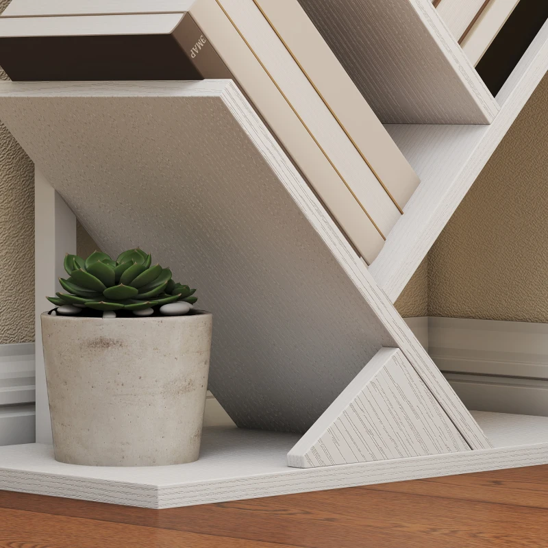 HOMCOM Bibliothèque Arbre à 7 Niveaux, Meuble de Rangement Industriel avec Cadre en Acier, 50x24x109cm, Blanc
