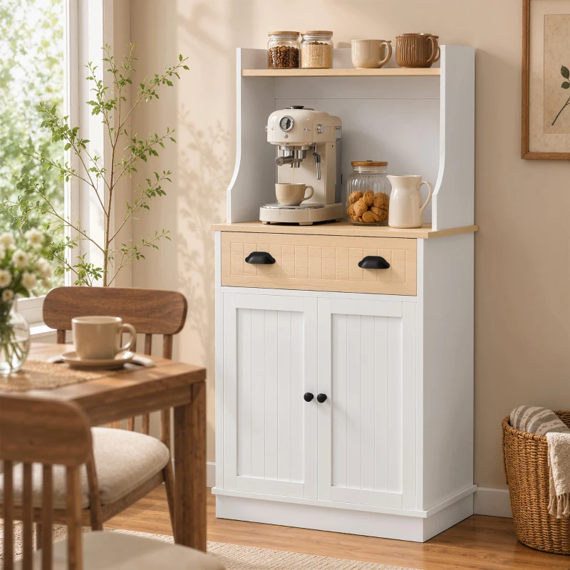 HOMCOM Mikrowellenschrank für Küche mit offenem Fach 1 Schublade und 2-türigem Schrank 61 x 35 x 125,4 cm Eiche